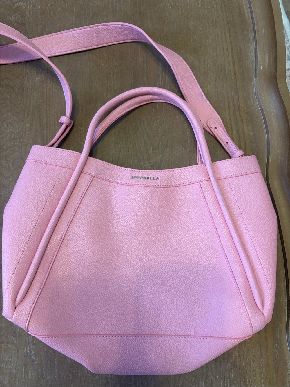 Newbella Pink Pebble Leather Tote with Dual Handles